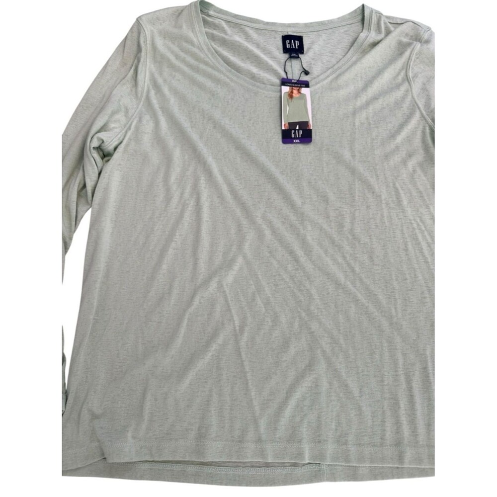 GAP Women's Long Sleeve Shirt Sage Scoop Neck Tee New With Tags Modal Soft XXL
